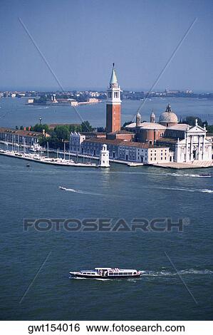 Stock Photograph - High angle view of a cathedral, St. Mark's Cathedral, San Giorgio Maggiore, Venice, Veneto, Italy. Fotosearch