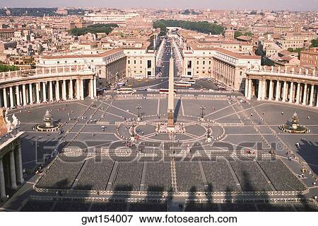 High angle view of a town square, St. Peter's Square, Rome, Italy View Large Photo Image Stock Photo - High angle view of a town square, St. Peter's Square, Rome, Italy. Fotosearch