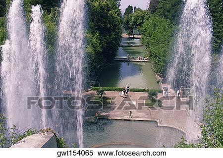 High Angle View Of Fountains In A Garden Tivoli Gardens Villa D