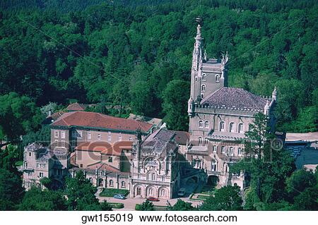 Stock Photo - Aerial view of a palace, Bucaco Palace, Portugal. Fotosearch