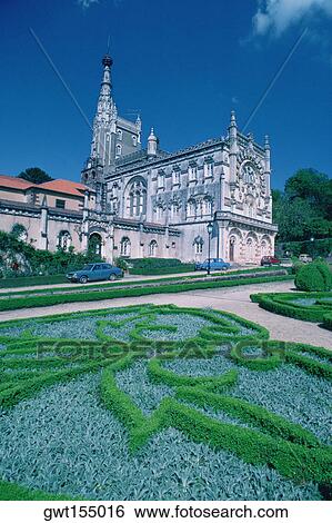 Garden in front of a palace, Bucaco Palace, Portugal View Large Photo Image Stock Photograph - Garden in front of a palace, Bucaco Palace, Portugal. Fotosearch