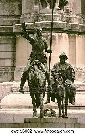 Stock Image - Close-up of two statues, Don Quixote, Sancho Panza, Madrid, Spain. Fotosearch