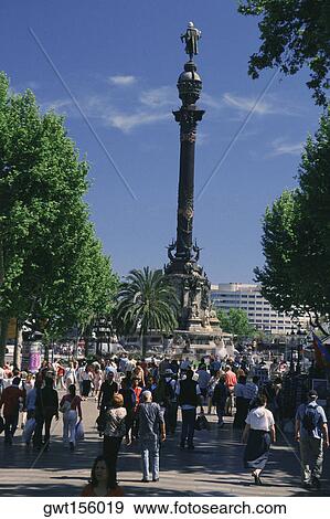 Crowd near a monument, Columbus Monument, Barcelona, Catalonia, Spain View Large Photo Image Stock Photo - Crowd near a monument, Columbus Monument, Barcelona, Catalonia, Spain. Fotosearch