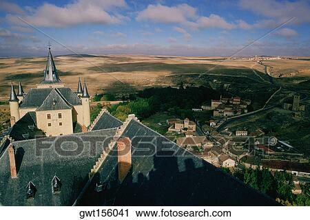 High angle view of a castle in a city, Segovia, Spain View Large Photo Image Stock Image - High angle view of a castle in a city, Segovia, Spain. Fotosearch