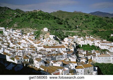 High angle view of houses in a village, Spain View Large Photo Image Stock Photography - High angle view of houses in a village, Spain. Fotosearch