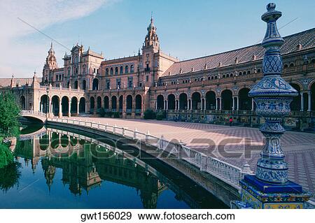 Palace at the riverside, Plaza De Espana, Seville, Spain View Large Photo Image Stock Photo - Palace at the riverside, Plaza De Espana, Seville, Spain. Fotosearch