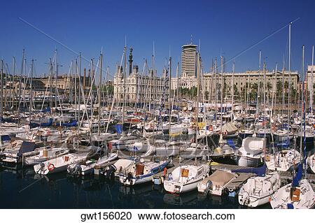 Yacht anchored in a harbor, Barcelona, Catalonia, Spain View Large Photo Image Stock Image - Yacht anchored in a harbor, Barcelona, Catalonia, Spain. Fotosearch