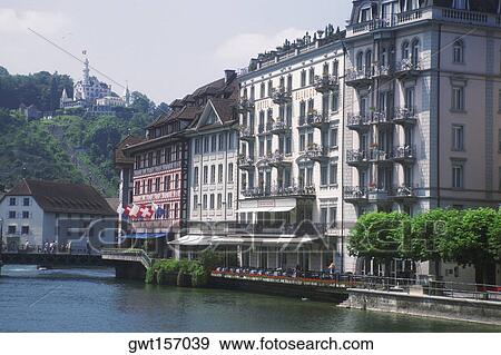 Buildings at the waterfront, Lake Lucerne, Lucerne, Switzerland View Large Photo Image Stock Photo - Buildings at the waterfront, Lake Lucerne, Lucerne, Switzerland. Fotosearch