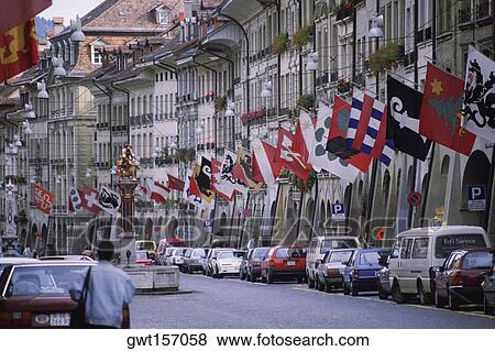 Cars parked on the street, Berne, Berne Canton, Switzerland View Large Photo Image Stock Photo - Cars parked on the street, Berne, Berne Canton, Switzerland. Fotosearch