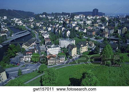 High angle view of a cityscape, Lucerne, Switzerland View Large Photo Image Stock Image - High angle view of a cityscape, Lucerne, Switzerland. Fotosearch