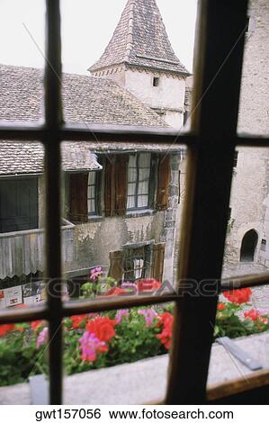 Stock Photograph - View of a building from a window, Aigle Castle, Aigle, Vaud, Switzerland. Fotosearch