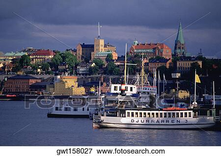 Boats in a harbor, Stockholm, Sweden View Large Photo Image Stock Photo - Boats in a harbor, Stockholm, Sweden. Fotosearch