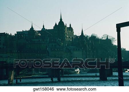 Stock Photograph - Building at the waterfront, Stockholm, Sweden. Fotosearch
