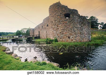 Stock Image - Castle at the waterfront, Vaxjo, Sweden. Fotosearch