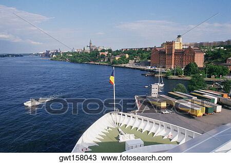High angle view of a cruise ship in the sea, Stockholm, Sweden View Large Photo Image Stock Image - High angle view of a cruise ship in the sea, Stockholm, Sweden. Fotosearch