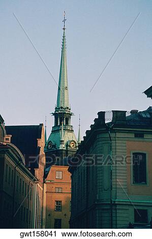 Low angle view of the spire of a church, Stockholm, Sweden View Large Photo Image Stock Image - Low angle view of the spire of a church, Stockholm, Sweden. Fotosearch