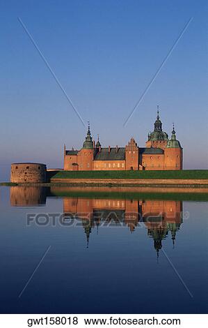 Reflection of a castle in a river, Kalmar Castle, Smaland, Sweden View Large Photo Image Stock Photo - Reflection of a castle in a river, Kalmar Castle, Smaland, Sweden. Fotosearch