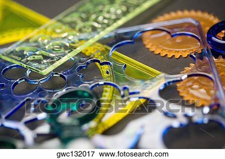 Stock Photo - Close-up of multi-colored stencils. Fotosearch