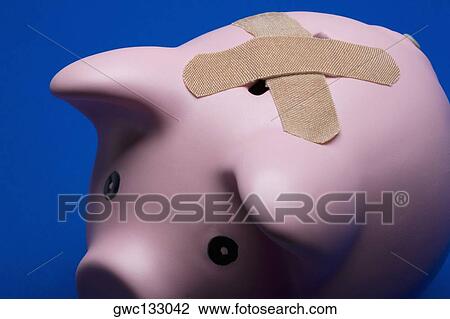 Close-up of adhesive bandages covering the slot of a piggy bank View Large Photo Image Stock Image - Close-up of adhesive bandages covering the slot of a piggy bank. Fotosearch