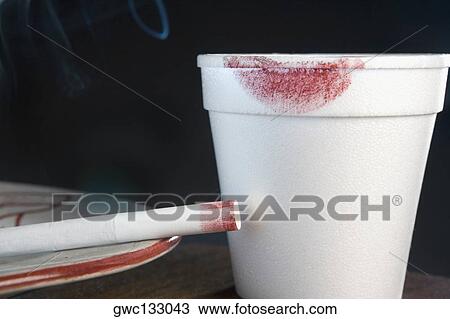 Close-up of lipstick mark on a disposable cup and a cigarette View Large Photo Image Stock Image - Close-up of lipstick mark on a disposable cup and a cigarette. Fotosearch