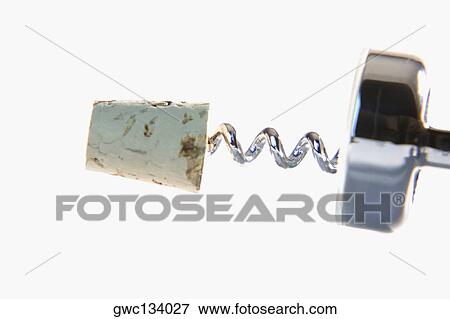 Stock Photo - Close-up of a corkscrew with a cork. Fotosearch