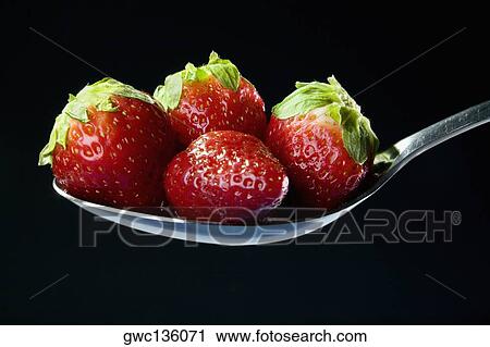 Close-up of four strawberries in a spoon View Large Photo Image Stock Image - Close-up of four strawberries in a spoon. Fotosearch