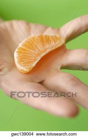 Close-up of a slice of orange on a person's hand View Large Photo Image Picture - Close-up of a slice of orange on a person's hand. Fotosearch