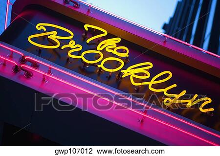 Low angle view of a neon sign, New York City, New York State, USA View Large Photo Image Stock Image - Low angle view of a neon sign, New York City, New York State, USA. Fotosearch