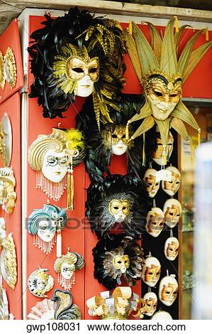 Stock Image - Masks displayed in a store. Fotosearch