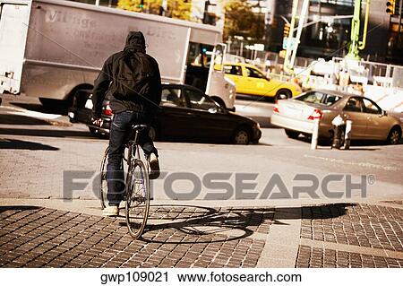 Rear view of a person cycling View Large Photo Image Stock Image - Rear view of a person cycling. Fotosearch