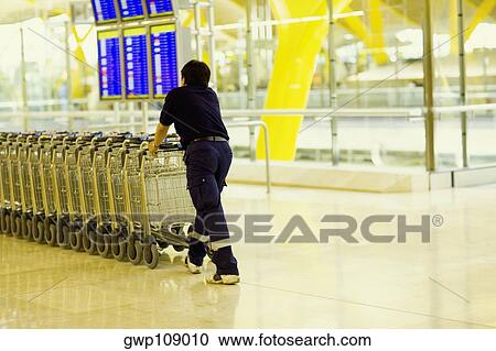 Rear view of a person pushing luggage carts in a row, Madrid, Spain View Large Photo Image Stock Image - Rear view of a person pushing luggage carts in a row, Madrid, Spain. Fotosearch
