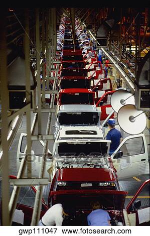 Overhead view of Nissan trucks near end of assembly line, Smyrna, Tennessee View Large Photo Image Stock Photo - Overhead view of Nissan trucks near end of assembly line, Smyrna, Tennessee . Fotosearch