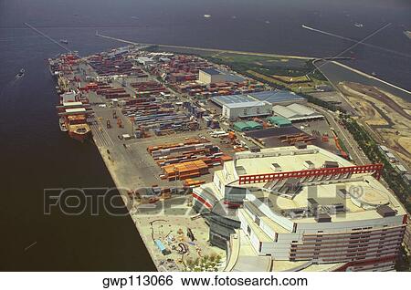 Aerial view of a harbor, Osaka Prefecture, Japan View Large Photo Image Stock Photograph - Aerial view of a harbor, Osaka Prefecture, Japan. Fotosearch