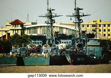 Stock Photo - Communication towers on warships, Shanghai, China. Fotosearch