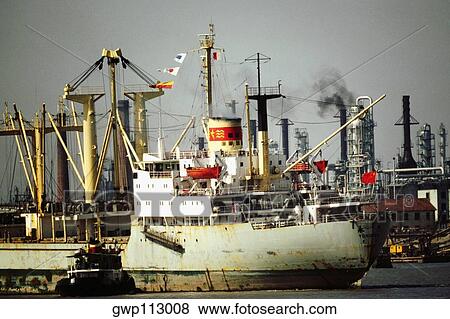 Steamboat in a river, Huang Po River, Shanghai, China View Large Photo Image Stock Photo - Steamboat in a river, Huang Po River, Shanghai, China. Fotosearch