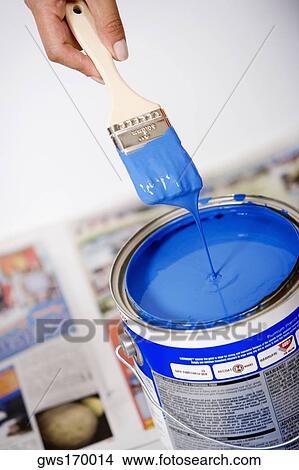 Close-up of a person's hand holding a paintbrush over a paint can View Large Photo Image Picture - Close-up of a person's hand holding a paintbrush over a paint can. Fotosearch