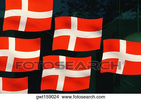 Picture - Close-up of Danish flags, Denmark. Fotosearch