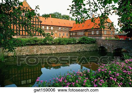 Pond in front of a building, Funen County, Denmark View Large Photo Image Stock Photograph - Pond in front of a building, Funen County, Denmark. Fotosearch