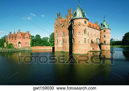 Reflection of a castle in water, Egeskov Castle, Funen County, Denmark View Large Photo Image Stock Image - Reflection of a castle in water, Egeskov Castle, Funen County, Denmark. Fotosearch