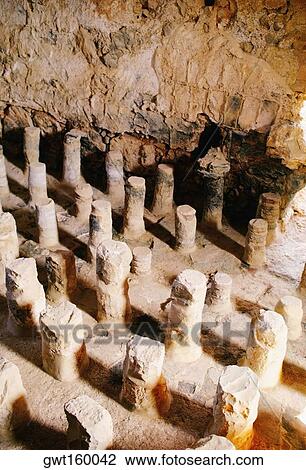 Stock Image - Interiors of a ruined bathroom, Masada, Israel. Fotosearch