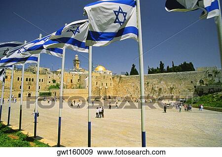 Israeli flags at a shrine and a dome in the background, Wailing Wall, Dome Of The Rock, Jerusalem, Israel View Large Photo Image Stock Photo - Israeli flags at a shrine and a dome in the background, Wailing Wall, Dome Of The Rock, Jerusalem, Israel. Fotosearch