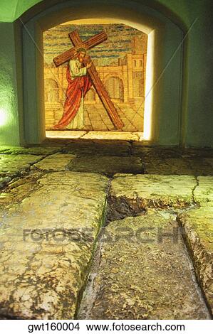 Painting on the wall, Way of the Cross, Lithotrities Museum, Jerusalem, Israel View Large Photo Image Picture - Painting on the wall, Way of the Cross, Lithotrities Museum, Jerusalem, Israel. Fotosearch