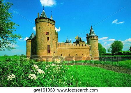 Low angle view of a castle, Muiden Castle, Netherlands View Large Photo Image Stock Photo - Low angle view of a castle, Muiden Castle, Netherlands. Fotosearch