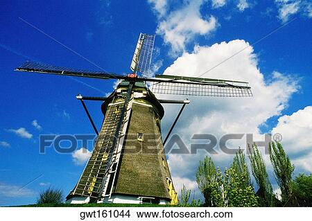 Low angle view of a traditional windmill, Leiden, Netherlands View Large Photo Image Picture - Low angle view of a traditional windmill, Leiden, Netherlands. Fotosearch