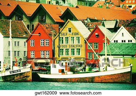 Buildings at the waterfront, Bergen, Norway View Large Photo Image Stock Photo - Buildings at the waterfront, Bergen, Norway. Fotosearch