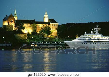 Castle lit up at night, Akershus Fortress, Oslo, Norway View Large Photo Image Stock Image - Castle lit up at night, Akershus Fortress, Oslo, Norway. Fotosearch