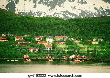 Village at the waterfront, Norway View Large Photo Image Stock Image - Village at the waterfront, Norway. Fotosearch