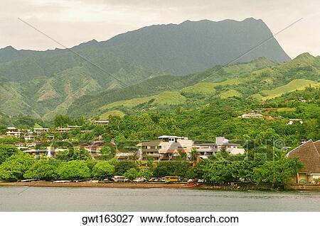 Buildings at the waterfront, Tahiti, Society Islands, French Polynesia View Large Photo Image Stock Photo - Buildings at the waterfront, Tahiti, Society Islands, French Polynesia. Fotosearch