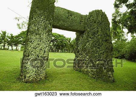 Stock Image - Close-up of a stone structure, Trilithon, Tonga. Fotosearch