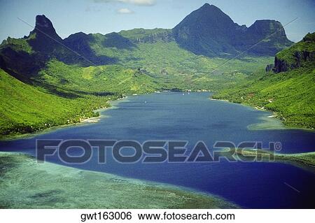 High angle view of a bay, Cooks Bay, Moorea, Society Islands, French Polynesia View Large Photo Image Stock Photograph - High angle view of a bay, Cooks Bay, Moorea, Society Islands, French Polynesia. Fotosearch